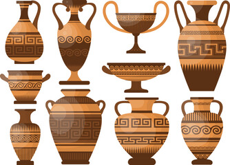 Historical greece clay vases and pottery bundle vector © Buddhadeb