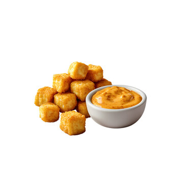 Delicious golden tater tots with spicy dipping sauce