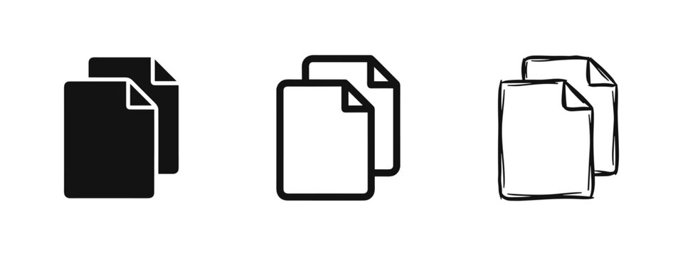 Document files icon set, solid, outline and sketch styles