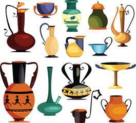 Traditional greek terracotta pottery types illustration graphic vector © Buddhadeb