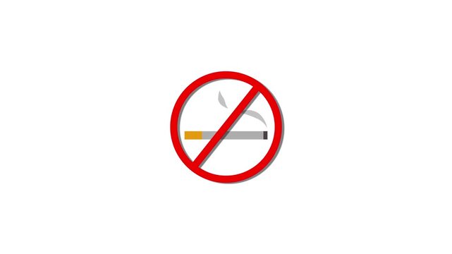 No smoking sign with a cigarette and smoke on a white background Motion graphic 4k animation video.