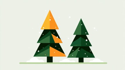Fototapeta premium Evergreen pine symbol flat design front view snowy celebration theme animation Split complementary color scheme. 
