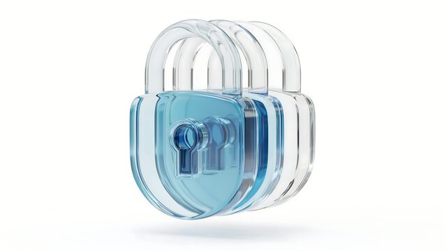 Transparent blue glass padlock icon