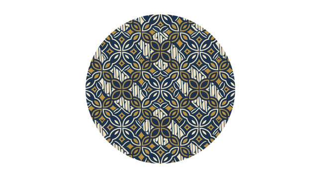 Traditional Batik Pattern Circle Seamless Geometric Motif Navy Blue Gold White