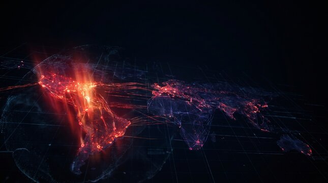 Abstract Red Network Map Showing Cyberattack Threat Detection