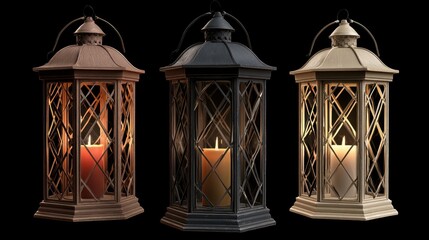 Fototapeta premium Festive lantern vintage decor illuminated centerpiece seasonal celebration rustic elegance flat design side view gothic theme 3D render Triadic Color Scheme. 