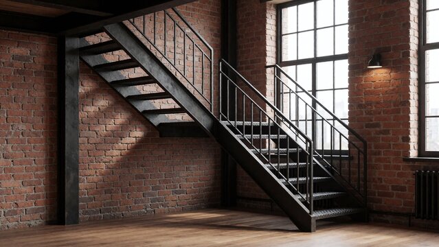 Industrial loft with brick wall and staircase