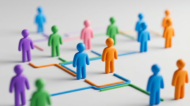Concept of company hierarchy and workflow using a colorful organizational chart.