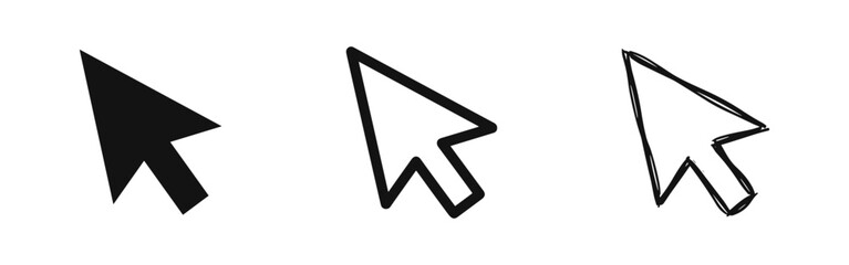 Fototapeta na wymiar Set of computer mouse cursor pointer icons in solid, outline and hand-drawn sketch styles