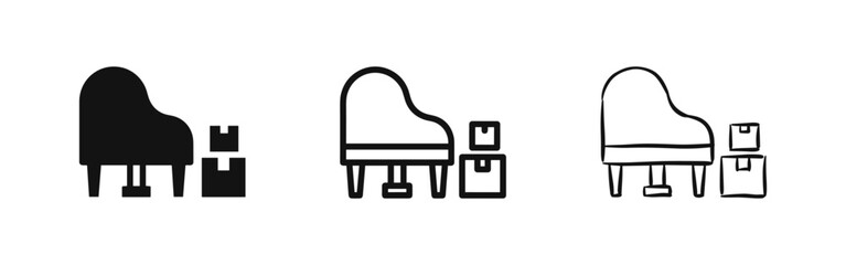 Grand Piano with Boxes Icon Set in Minimalist and Sketch Style © drawing lines