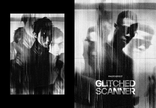 Vertical Glitched Scanner Photo Effect For Poster And Print Design