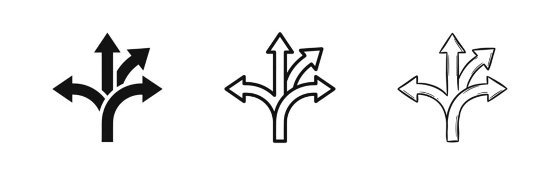 Three-way arrow direction split icon set
