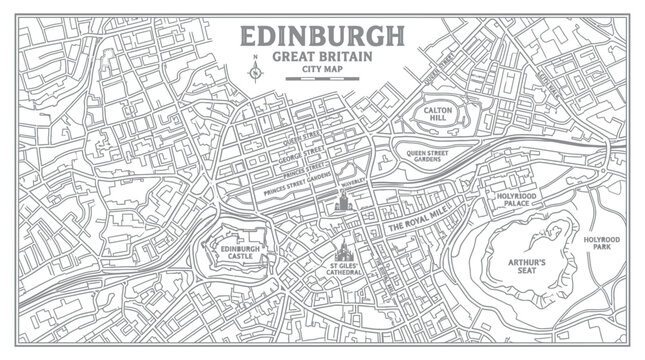 Edinburgh City Map, Great Britain - Outline Illustration