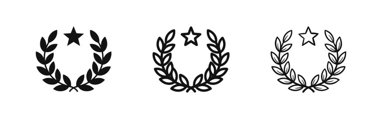 Fototapeta premium Laurel Wreath with Star Icon Set - Award and Achievement Symbol