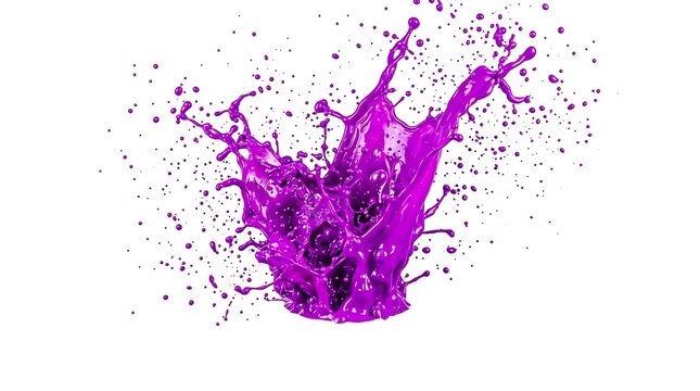 Vibrant purple liquid splash on white background