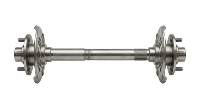 Automotive rear axle shaft with wheel hub assembly and brake rotor mounting flange