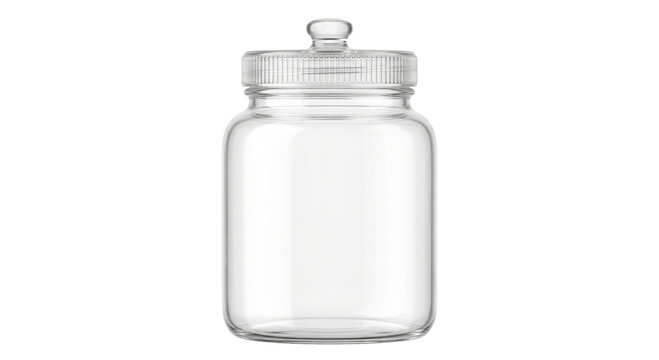 Clear glass jar with a ribbed lid and knob for storage or display