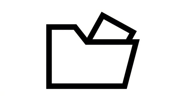 Technology - Open Folder Icon with Document Being Filed Outline Style Minimalist Black and White Symbol