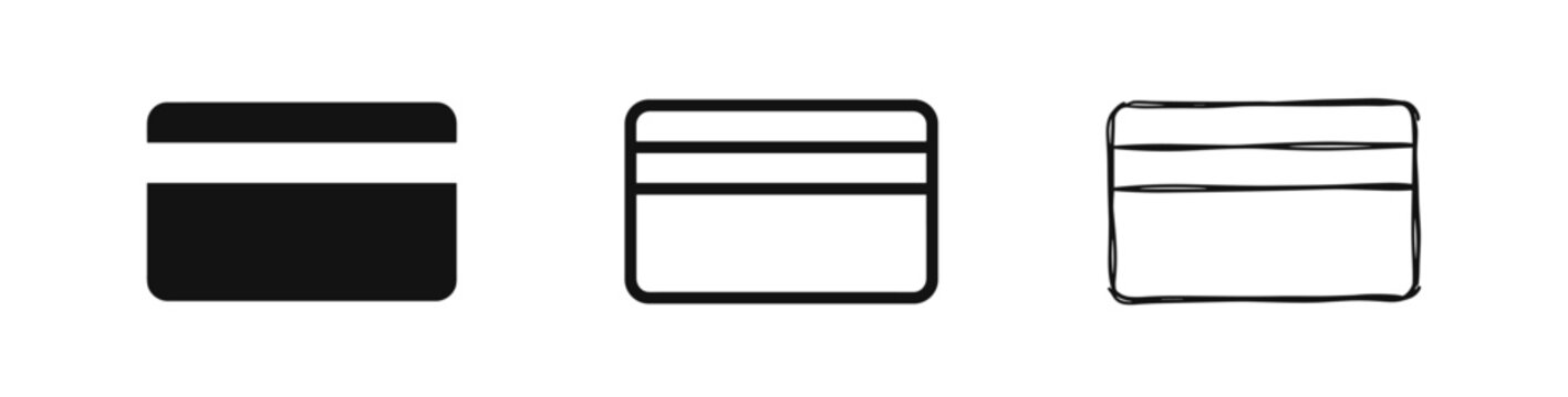 Set of credit card icons in three different styles