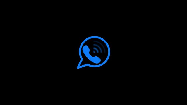Blue outline of Whats App logo with a handset inside a speech bubble on a black background whatsapp .