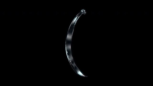 Silver metallic brush stroke symbol "opening parenthesis". Alpha channel. Seamless loop video.