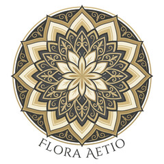 Naklejka premium Intricate mandala with floral motifs and text 
