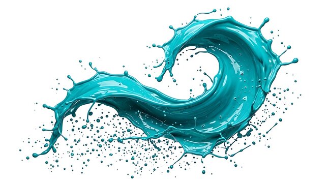 Dynamic teal paint splash high speed fluid motion isolated on white