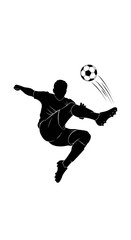 Obraz premium Soccer player silhouette performing an acrobatic mid air kick in a dynamic athletic sport siluet pose