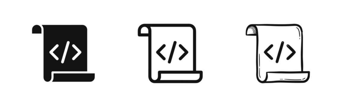 Code Script Scroll Icon Set - Programming and Development Concepts
