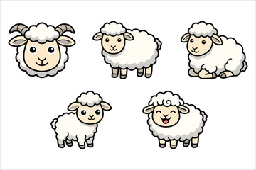 Set of cute cartoon sheep and ram characters in various poses for farm design with livestock character illustration domestic collection isolated © Nur-uz-zaman