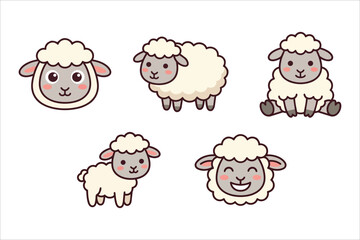 Collection of cute cartoon sheep and lamb characters in diverse poses for illustration with livestock character illustration domestic collection © Nur-uz-zaman