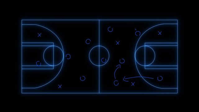 Pentagon starting sports court overlay drawing, tactical X or O marks and arrows evolving for coachi Motion graphic 4k animation video.