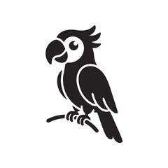 Fototapeta premium Cute Silhouette Parrot Perched on Branch, Vector Illustration