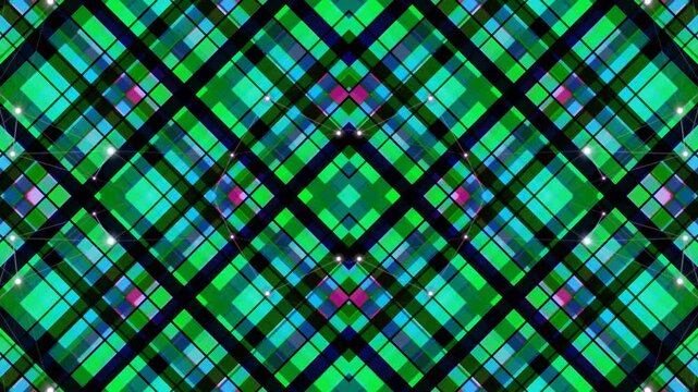 Abstract Geometric Pattern with Green and Blue Plaid Design.