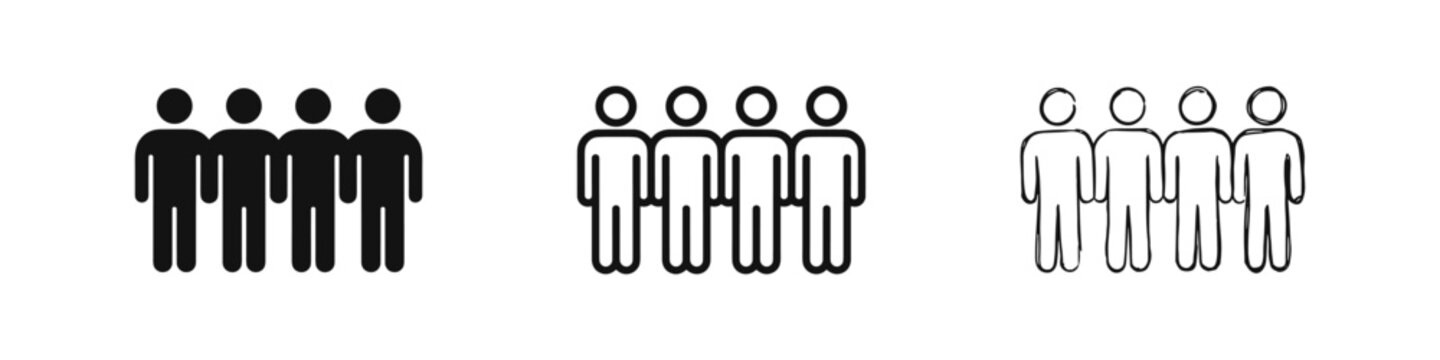 Group of people icon set, team and community user symbols, flat and hand drawn