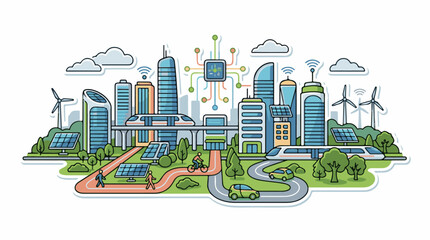 Fototapeta premium Stylized illustration of a futuristic eco-friendly urban landscape