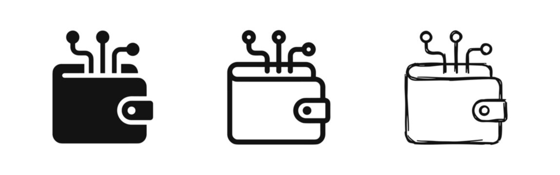 Digital wallet icons set, fintech and mobile payment, crypto technology, secure finance vector illustration