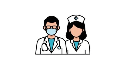 Fototapeta premium Medical professional icons featuring male doctor and female nurse in uniform.