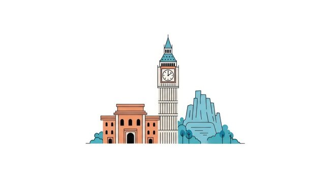 London Landmarks Clock Tower Illustration.