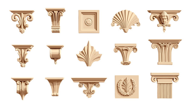 Classical architectural elements with decorative moldings and reliefs  