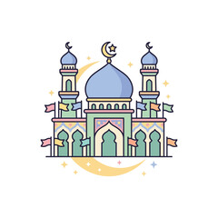 Fototapeta premium Ramadan Mosque Illustration with Crescent Moon and Stars - Islamic Celebration