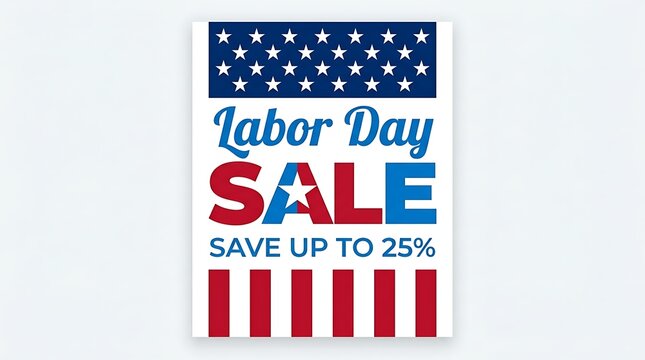 Labor Day sale advertisement with American flag theme and striped border