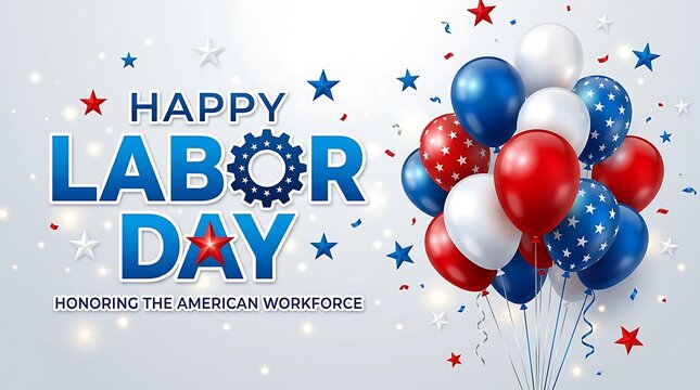 Happy Labor Day celebration with colorful balloons and stars graphic design