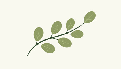 Obraz premium Simple green leaf branch illustration on a light background, representing nature, growth, ecology, and organic design.