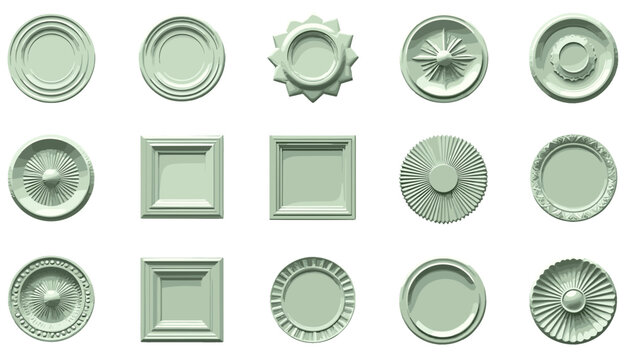 Decorative green ceiling medallions in various shapes and designs  