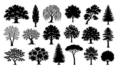Fototapeta premium Premium Artistic Tree Silhouette Collection Isolated on White Background Nature Vector Illustration