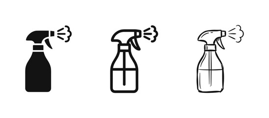 Obraz na płótnie Canvas Spray bottle icon set for cleaning and gardening