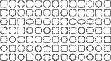 Fototapeta premium Mega bundle of vintage calligraphic frames ornamental wedding borders baroque labels and classical luxury design elements isolated on white background.