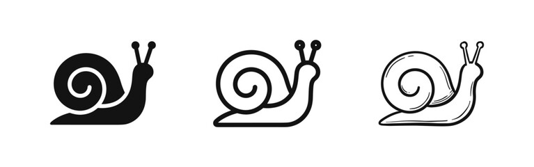 Snail icon set, mollusk character symbols in solid, line and sketch styles © drawing lines