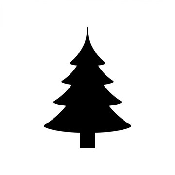 Black silhouette of a pine tree on white background  
